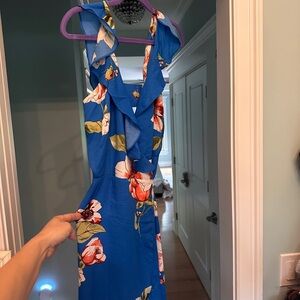 Floral Blue Wrap Dress M